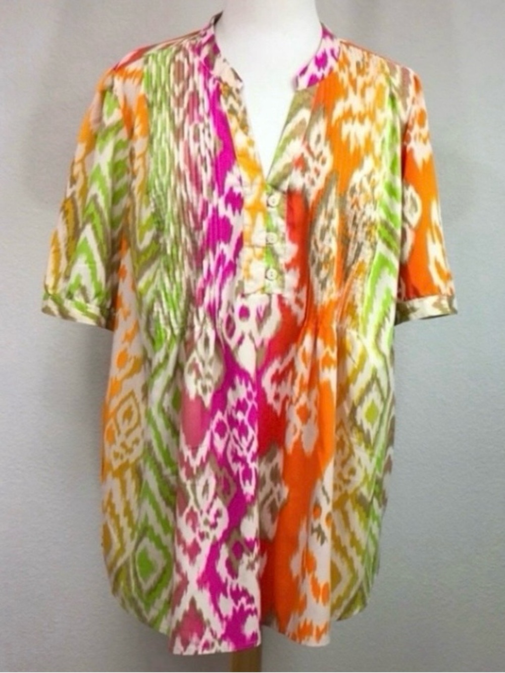 3/$25 Denim 24/7 Women's Multicolor Ikat Tunic Blouse Size 20W Bohemian Tropical